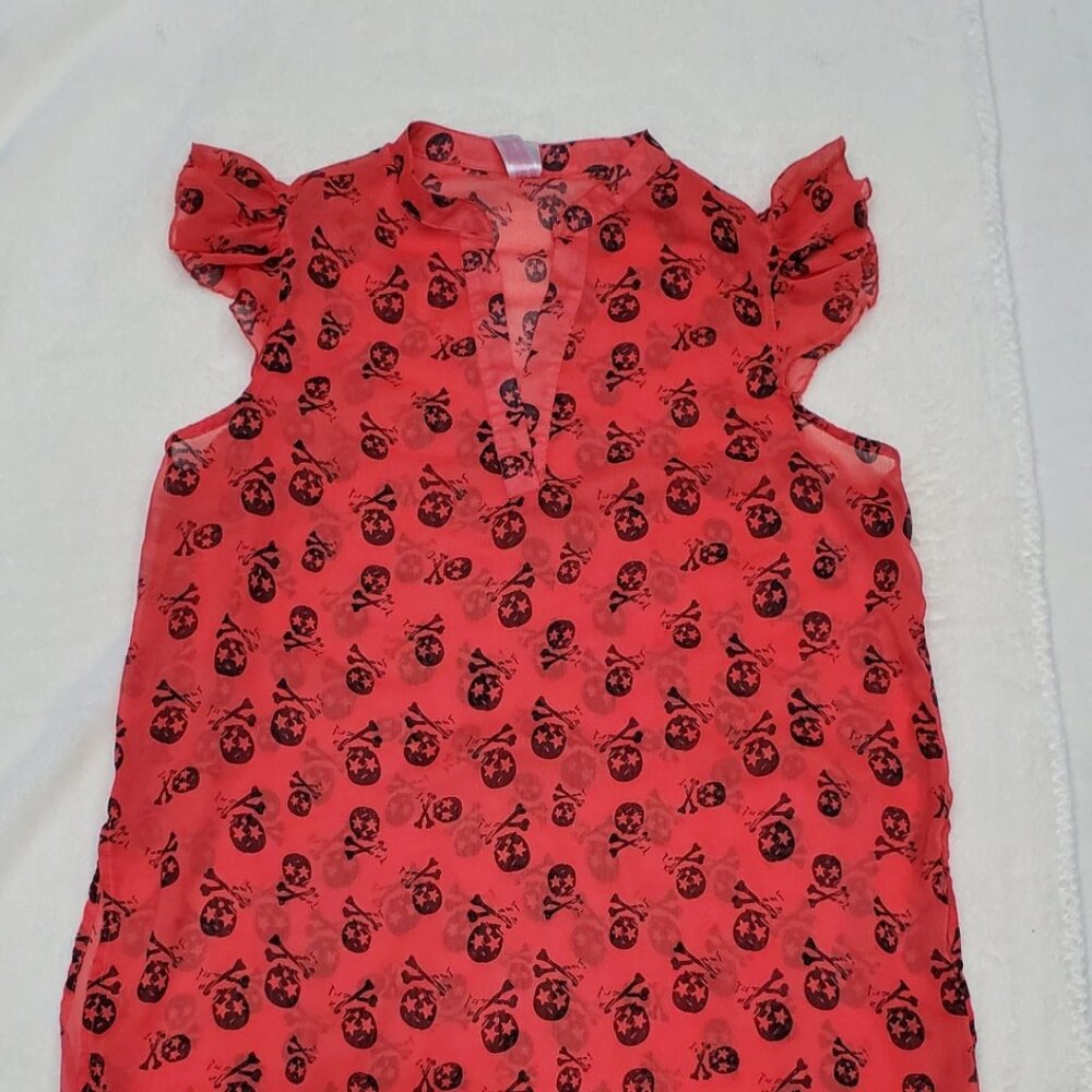 No Boundaries Red Skull Sheer Blouse Size L